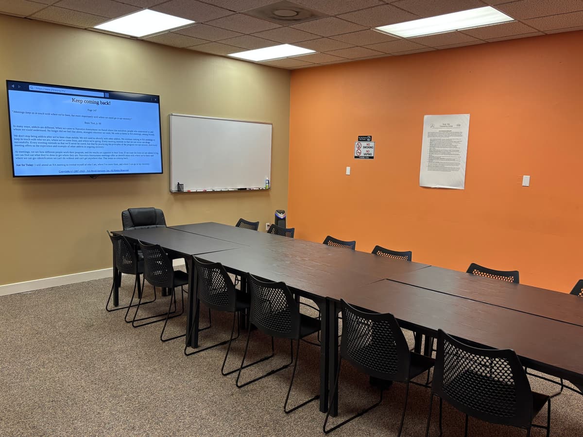 A meeting room at the River City Residential Services PHP center used for clinical groups and resident gatherings